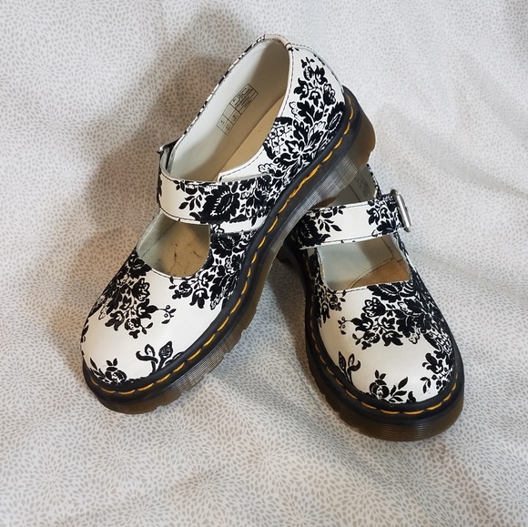 Dr. Martens Shoes - Dr. Marten Mary Jane White Black Floral shoes